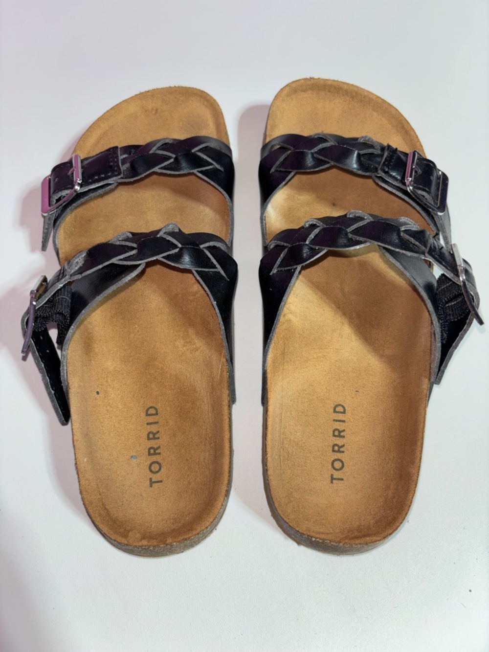 torrid Black Braided Double-Strap Slide Sandals with Buckles - Picture 2 of 8